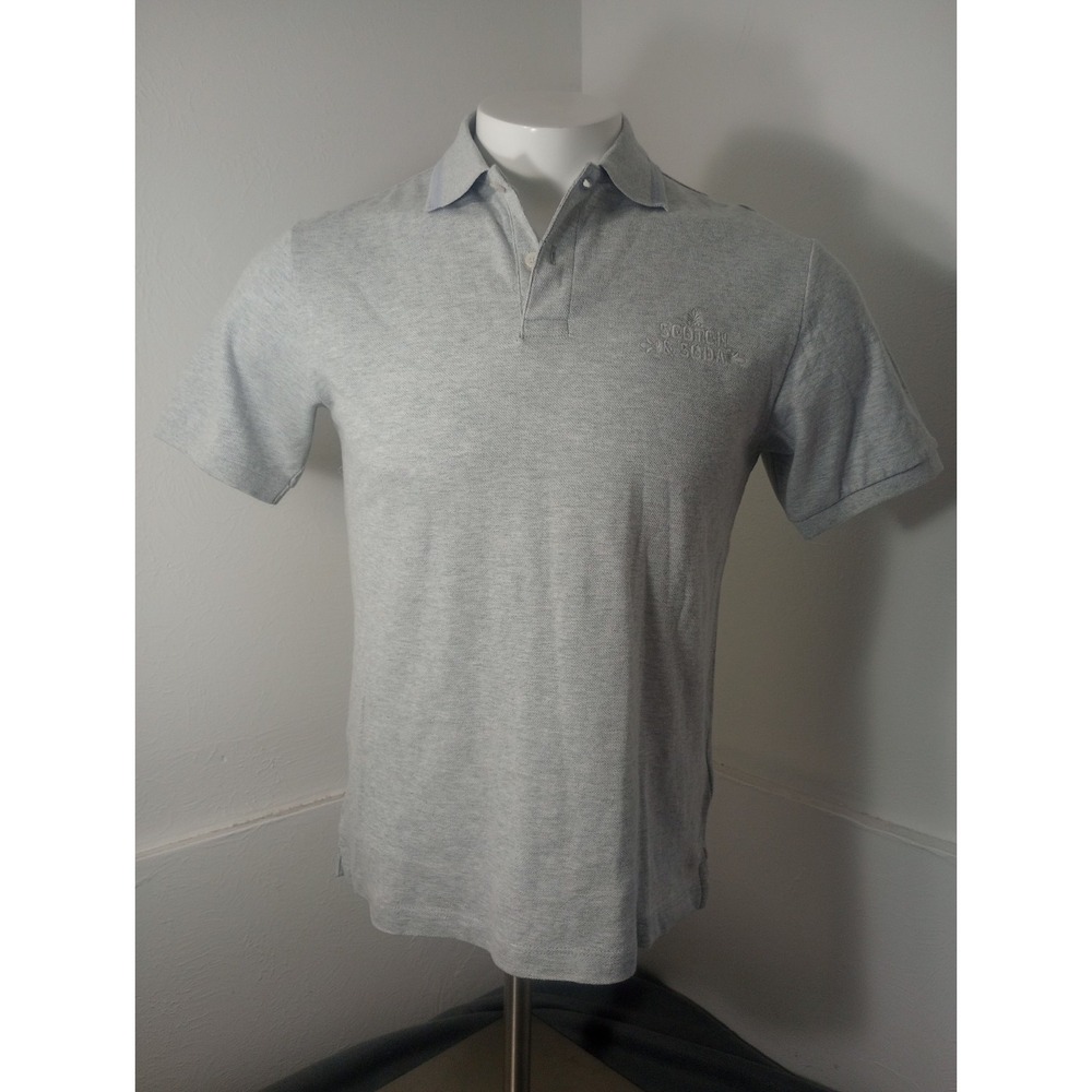 Scotch & Soda Polo Shirt Mens S Gray Blue Short Sleeve Logo Pique Preppy Logo